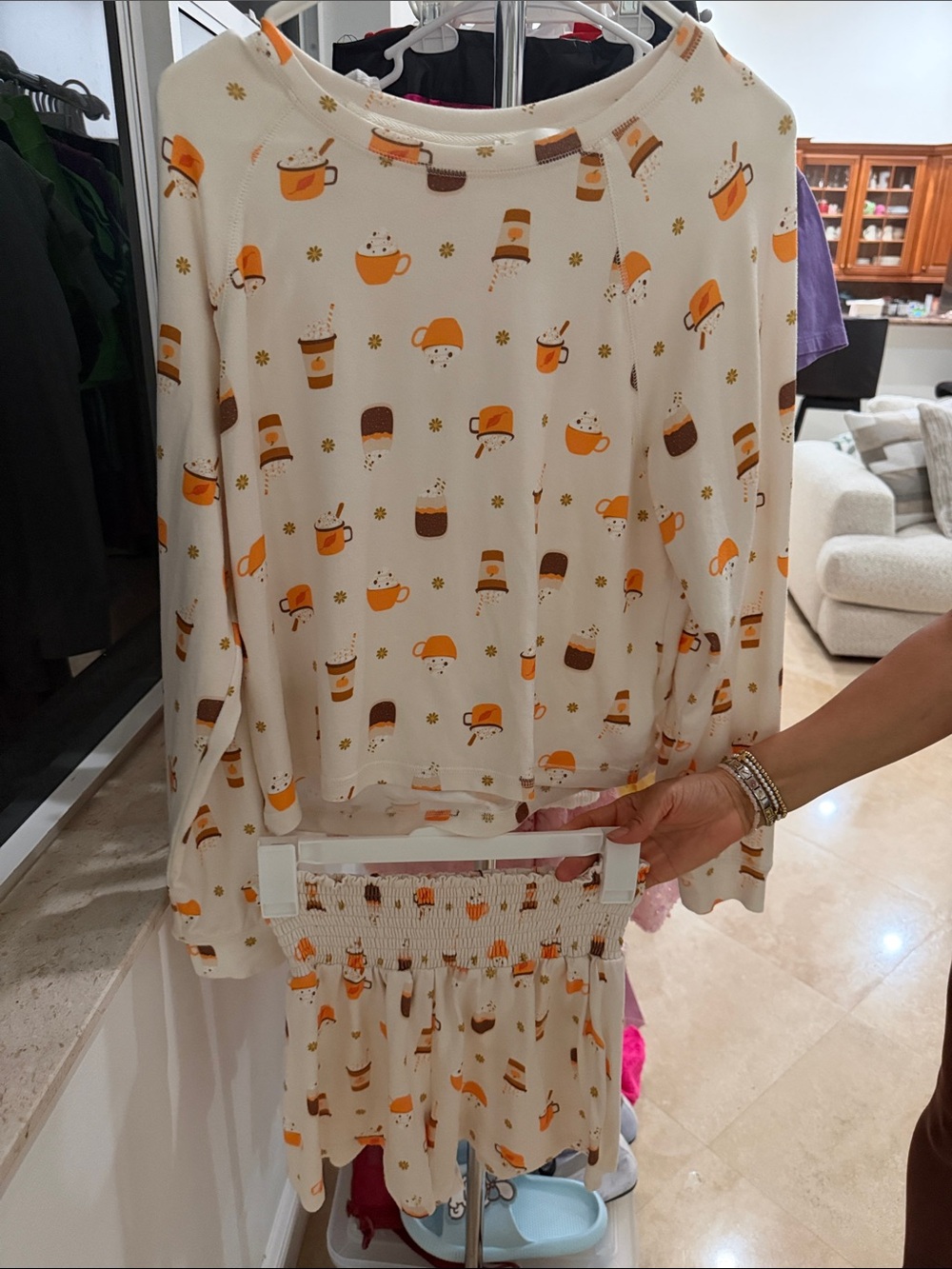Altar'd State Cream Pajama Set with Autumn Brown and Orange Pumpkin Spice Print